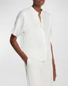 Vince Short-sleeve Dolman Button-front Silk Blouse In Off White