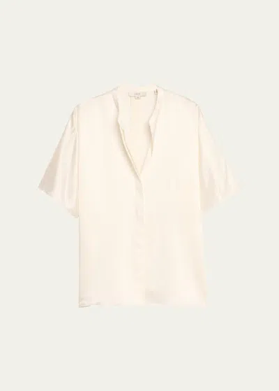 Vince Short-sleeve Dolman Button-front Silk Blouse In Off White
