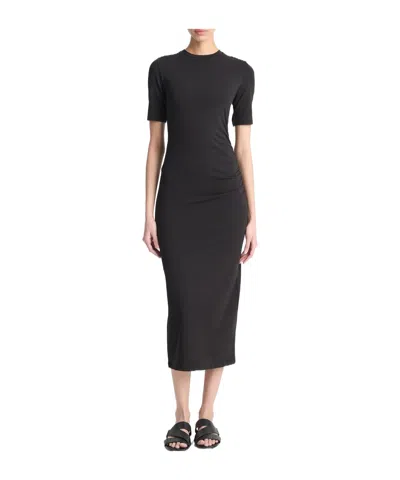 Vince Short-sleeve Ruched Jersey Midi Dress In Black