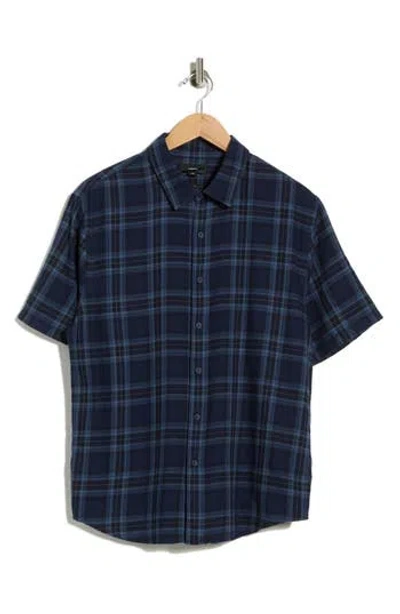 Vince Short Sleeve French Placket Shirt In Blue