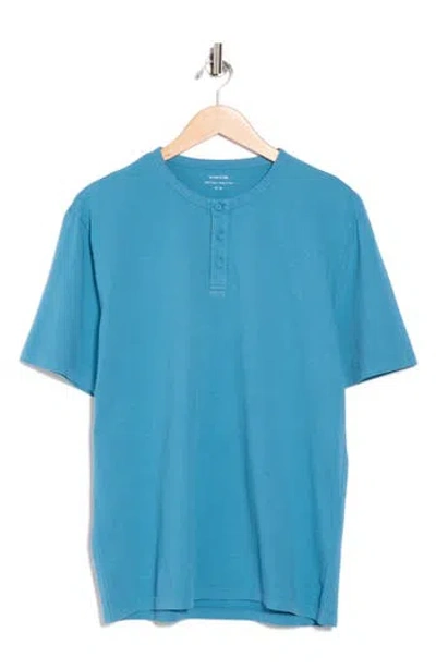 Vince Short Sleeve Henley In Blue