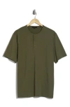 Vince Short Sleeve Henley In Olive Green