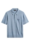 Vince Short Sleeve Linen & Wool Blend Pocket Polo Sweater In Cabo Blue