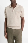 Vince Short Sleeve Linen & Wool Blend Pocket Polo Sweater In Shroom