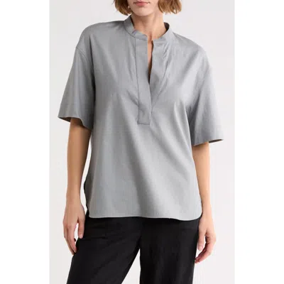 Vince Short Sleeve Linen Blend Top In Gray