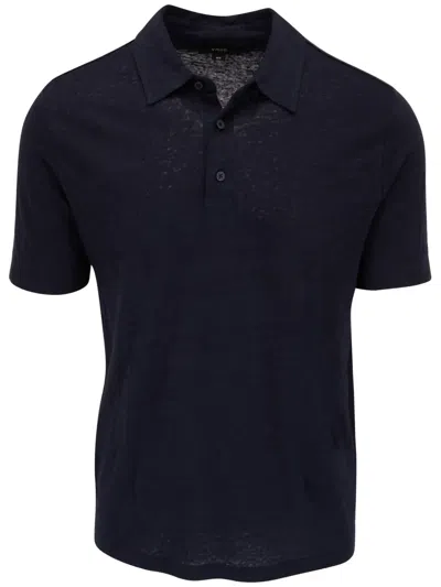 Vince Short-sleeve Linen Polo Shirt In Blue