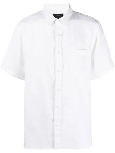 Vince Classic Fit Short Sleeve Linen Blend Button-up Shirt In White