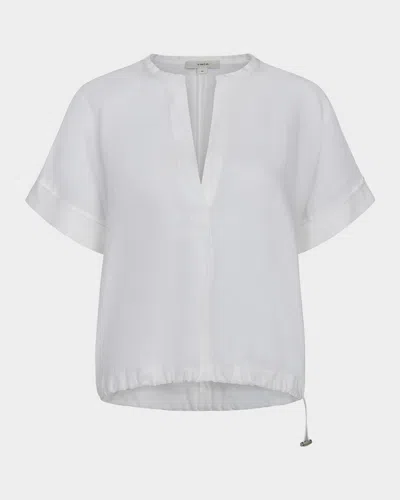 Vince Short-sleeve Linen Top In Optic White