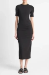 Vince Short Sleeve Midi Dress In Black