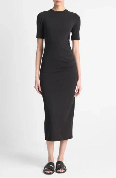 Vince Short Sleeve Midi Dress In Black