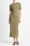 Vince Short Sleeve Midi Dress In Olive Smoke In Green