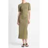 Vince Short Sleeve Midi Dress In Olive Smoke