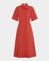 Vince Short-sleeve Collared Midi Dress In Red