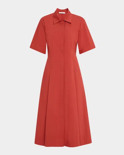 Vince Short-sleeve Midi Shirtdress In Red