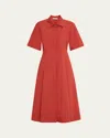 Vince Short-sleeve Collared Midi Dress In Red