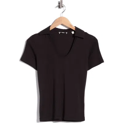 Vince Short Sleeve Pima Cotton Polo In Black