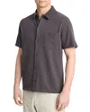 Vince Sueded Jersey Short Sleeve Button-up Shirt In Soft Black