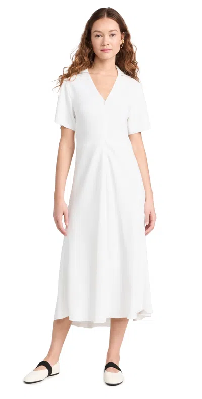 Vince Short-sleeve Zip-front Midi Polo Dress In Off White