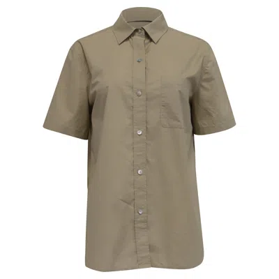 Vince Short Sleeve Poplin Button-up Shirt In Khaki Cotton In Green