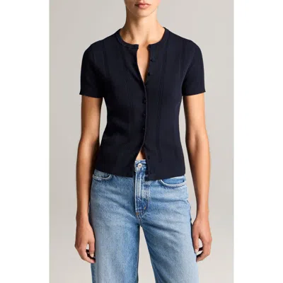 Vince Short Sleeve Rib Knit Cardigan In Black