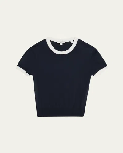 Vince Short-sleeve Ringer Sweater Tee In Blue
