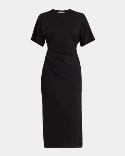 Vince Short-sleeve Ruched Jersey Midi Dress In Black