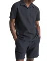 Vince Stretch Cotton Seersucker Johnny Collar Polo In Blue