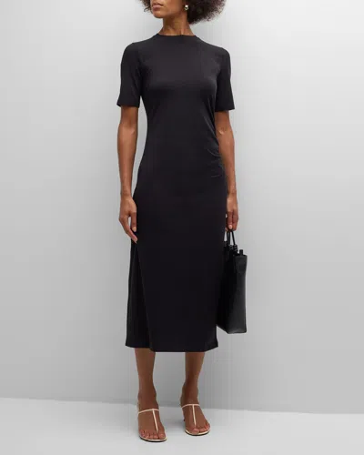 VINCE SHORT-SLEEVE SIDE DRAPE MIDI DRESS