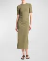 Vince Short Sleeve Midi Dress In Olive Smoke