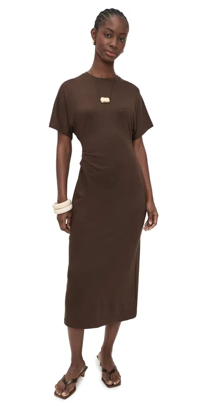 Vince Short Sleeve Side Rouche Dress Willow In Brown