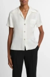 Vince Short Sleeve Silk Button-up Shirt In White