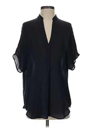 Pre-owned Vince Short Sleeve Silk Top Black Plunge Neckline Tops