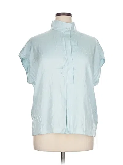 Pre-owned Vince Short Sleeve Silk Top Blue Solid Pattern Collared Neckline Tops
