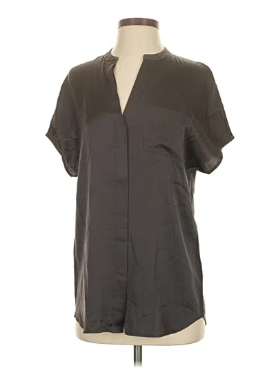 Pre-owned Vince Short Sleeve Silk Top Gray V Neck Tops
