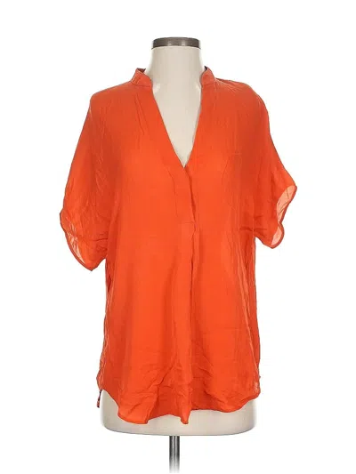Pre-owned Vince Short Sleeve Silk Top Orange Plunge Neckline Tops