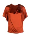 Vince Drape Neck Flutter Sleeve Silk Top In Red
