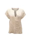 Vince Short-sleeve Split-neck Blouse In White Cotton In Beige