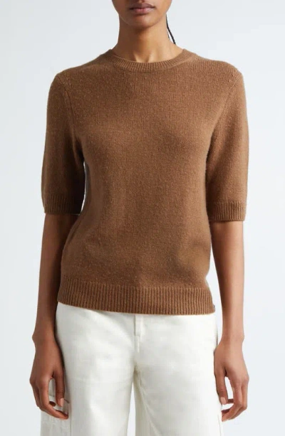 Vince Short Sleeve Wool & Alpaca Blend Sweater In Brown