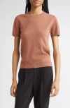 Vince Short Sleeve Wool & Cashmere Sweater In Brown