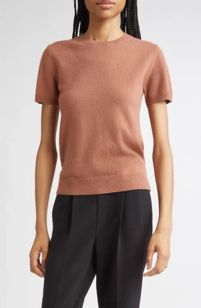 Vince Short Sleeve Wool & Cashmere Sweater In Brown
