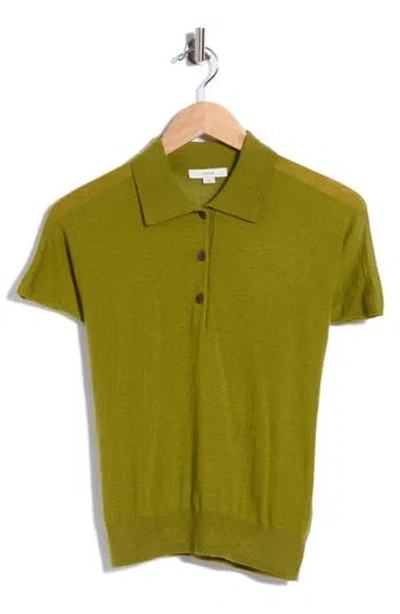 Vince Short Sleeve Wool Blend Polo Sweater In Green