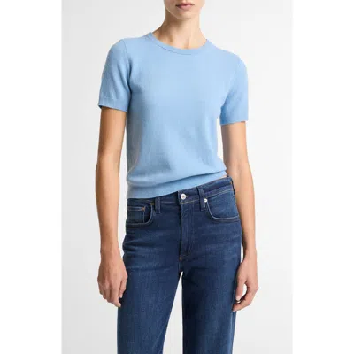 Vince Short Sleeve Wool Blend Sweater In Blue