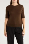 Vince Short Sleeve Wool Blend Sweater In Brown