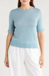 Vince Short Sleeve Wool Blend Sweater In Blue