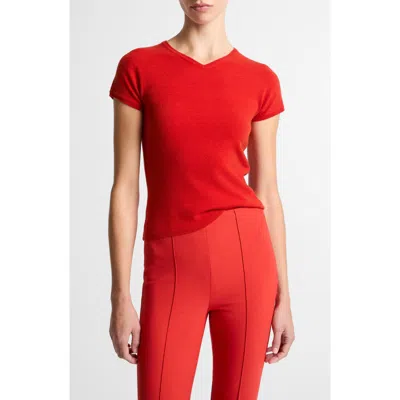 Vince Short Sleeve Wool Blend Sweater In Red