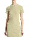 Vince Womens Gingham-print Seersucker Woven T-shirt Herbaria Combo In Herbaria C