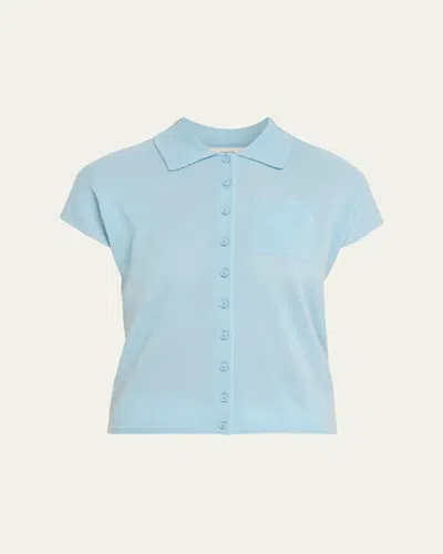 Vince Short-sleeve Cashmere-blend Polo Sweater In Blue