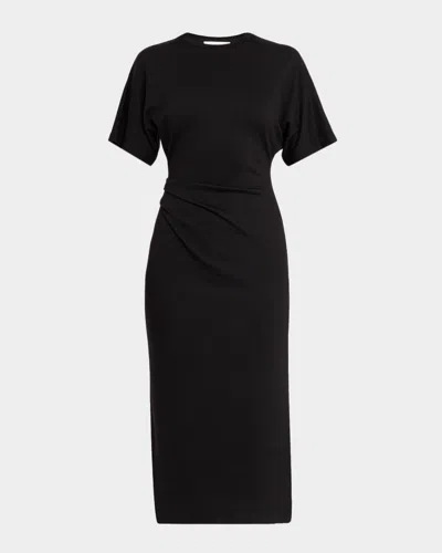 Vince Short-sleeve Ruched Jersey Midi Dress In Black Black
