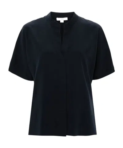 Vince Short-sleeved Split Neck Blouse In Black