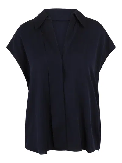 Vince Cap Sleeve Hidden Placket Silk-blend Blouse In Blue